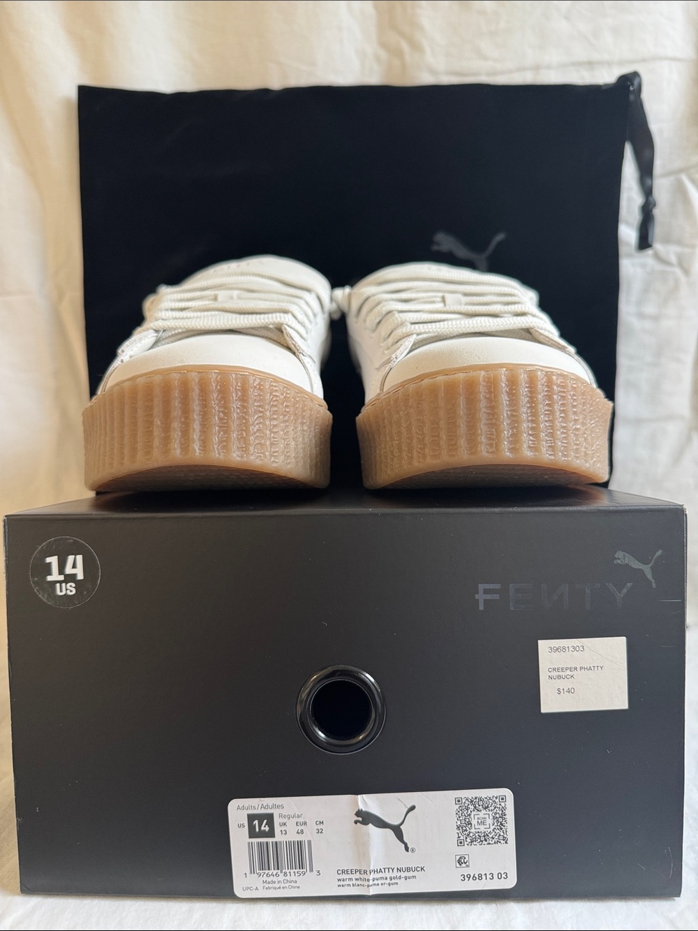 Fenty X Puma Men’s White Leather Low-Top Sneakers with Gum Platform Sole - Picture 2 of 6
